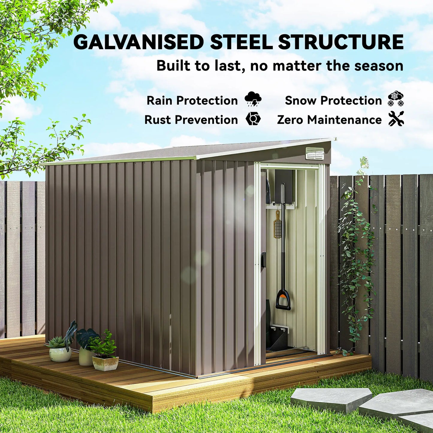 5'x7' Lean To Galvanized Metal Shed, Garden Storage, Light Grey Sheds at Gallery Canada