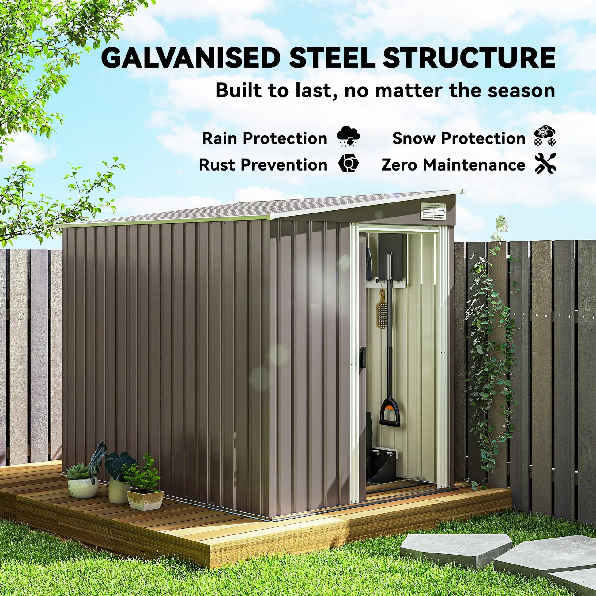5'x7' Lean To Galvanized Metal Shed, Garden Storage, Light Grey Sheds at Gallery Canada