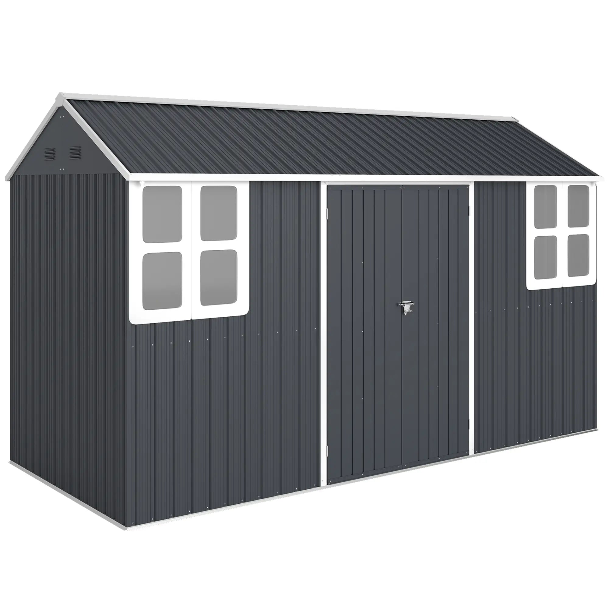 12' x 5.5' Metal Garden Shed, Outdoor Storage, Lockable Door, Dark Grey Sheds at Gallery Canada