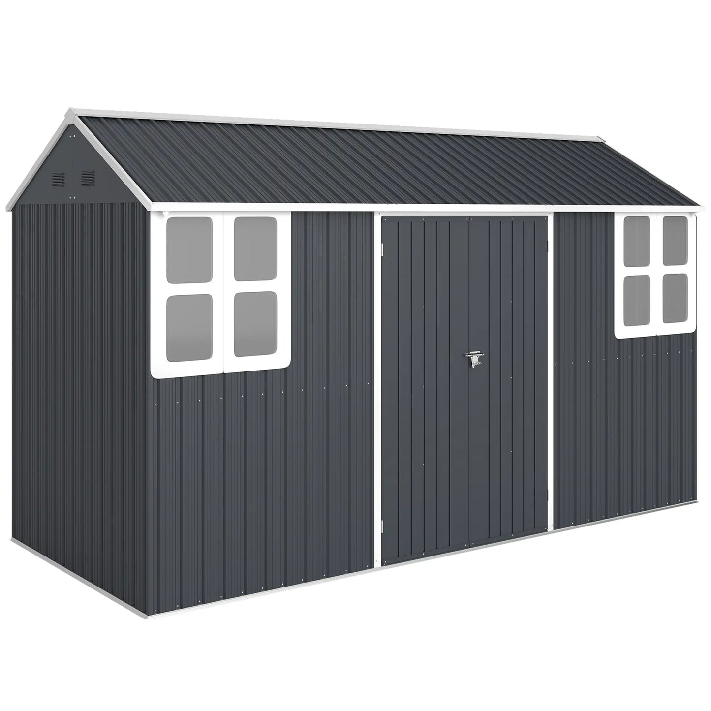 12' x 5.5' Metal Garden Shed, Outdoor Storage, Lockable Door, Dark Grey Sheds at Gallery Canada