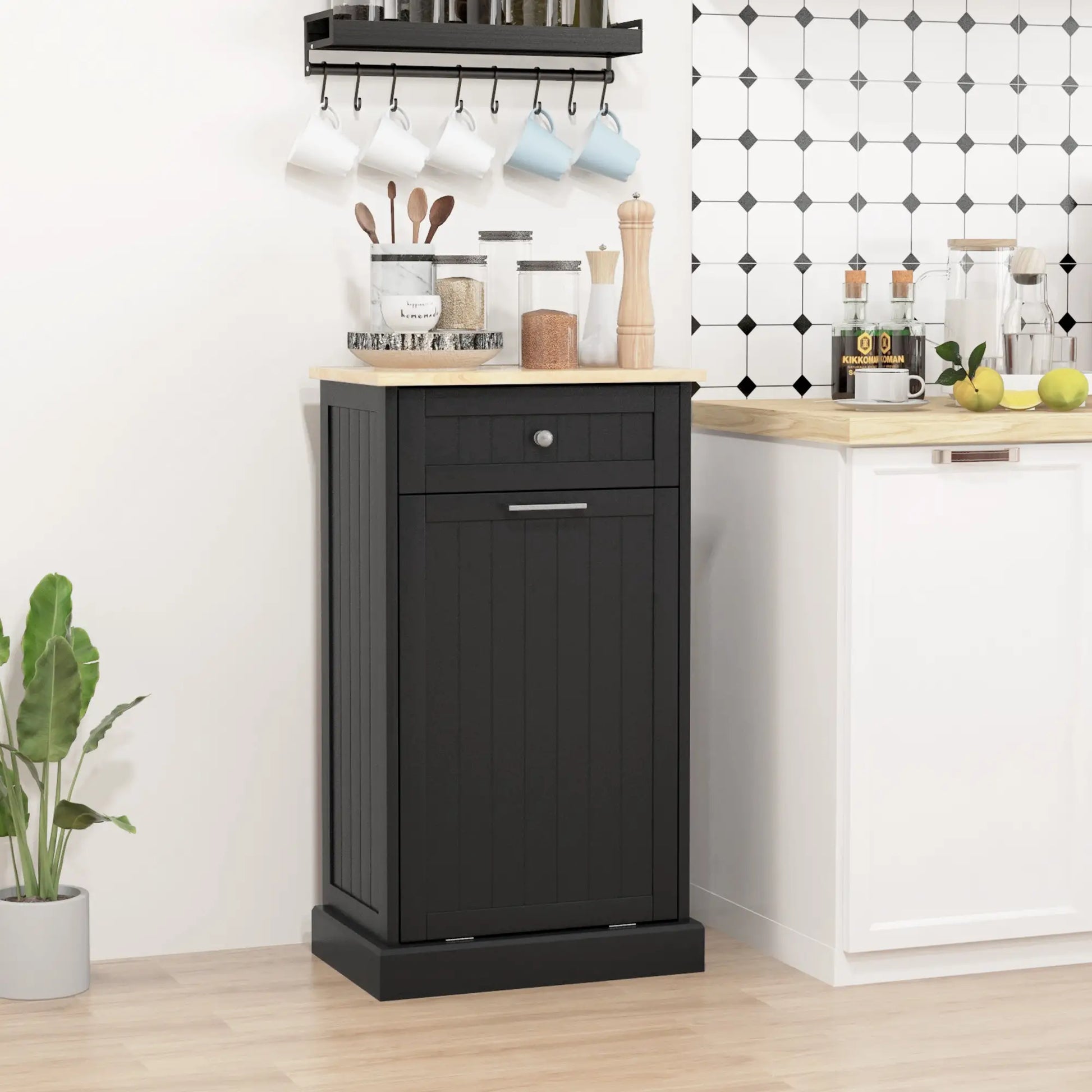 Kitchen Tilt Out Trash Bin Cabinet, Free Standing, Black Storage Cabinets at Gallery Canada