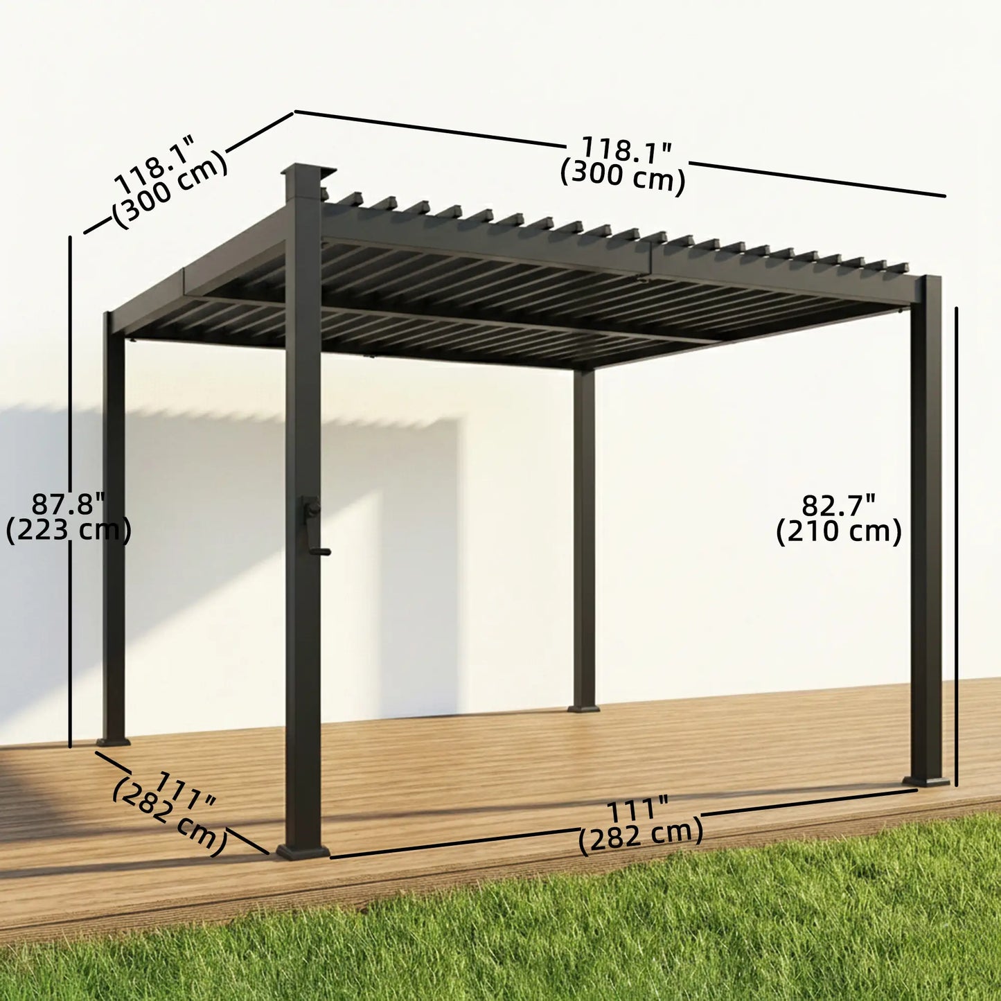 10 x 10 ft Louvered Pergola with Solar LED lights, Metal Roof, Outdoor Pergola Gazebo with Drainage Gutters, Black Pergolas at Gallery Canada