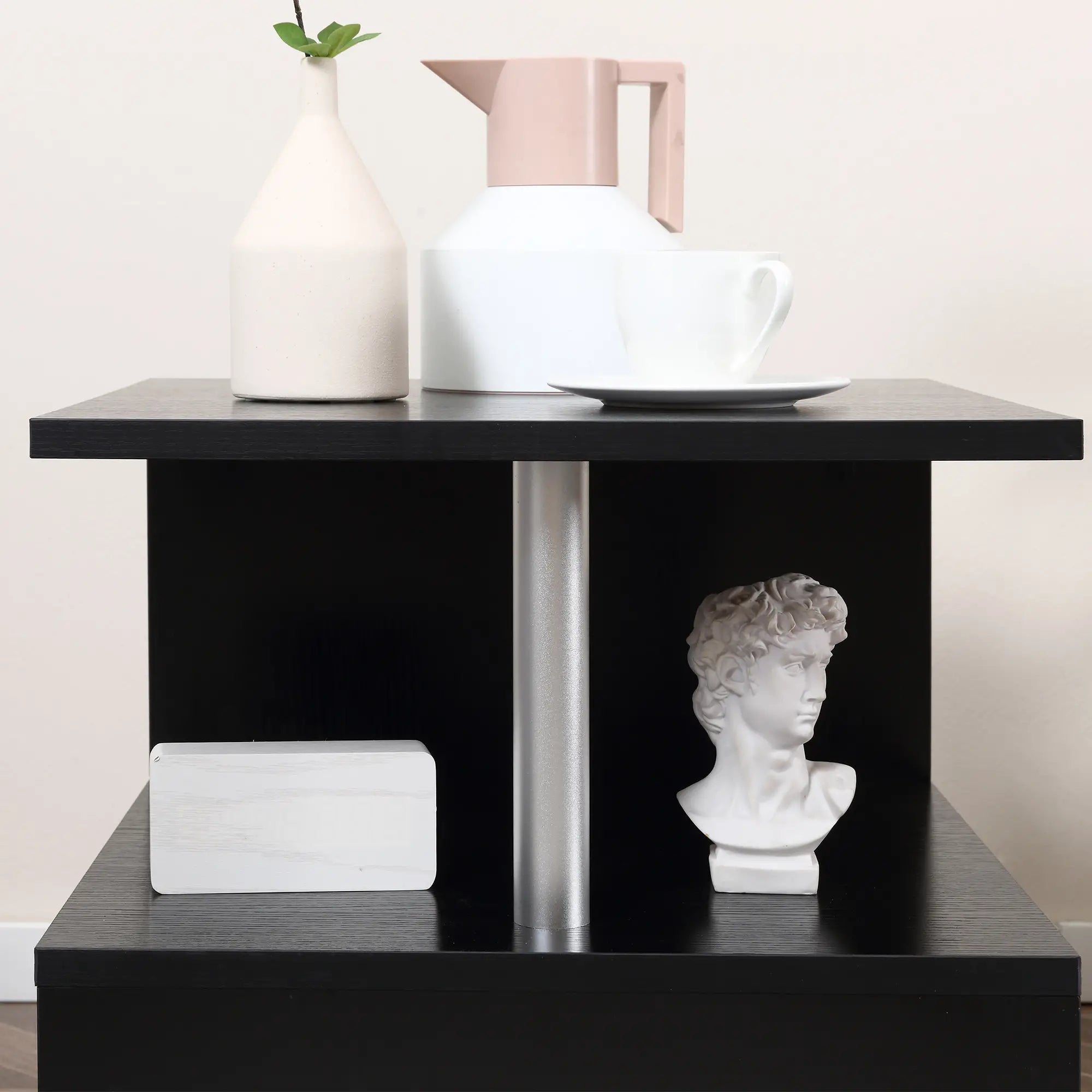 Wooden S Shape End Table, 3 Tier Storage Shelves, Black Side Tables at Gallery Canada