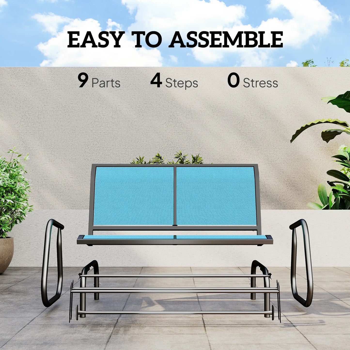 Outdoor Steel Glider Bench, Sling Fabric Swing Chair, Blue Outdoor Gliders at Gallery Canada
