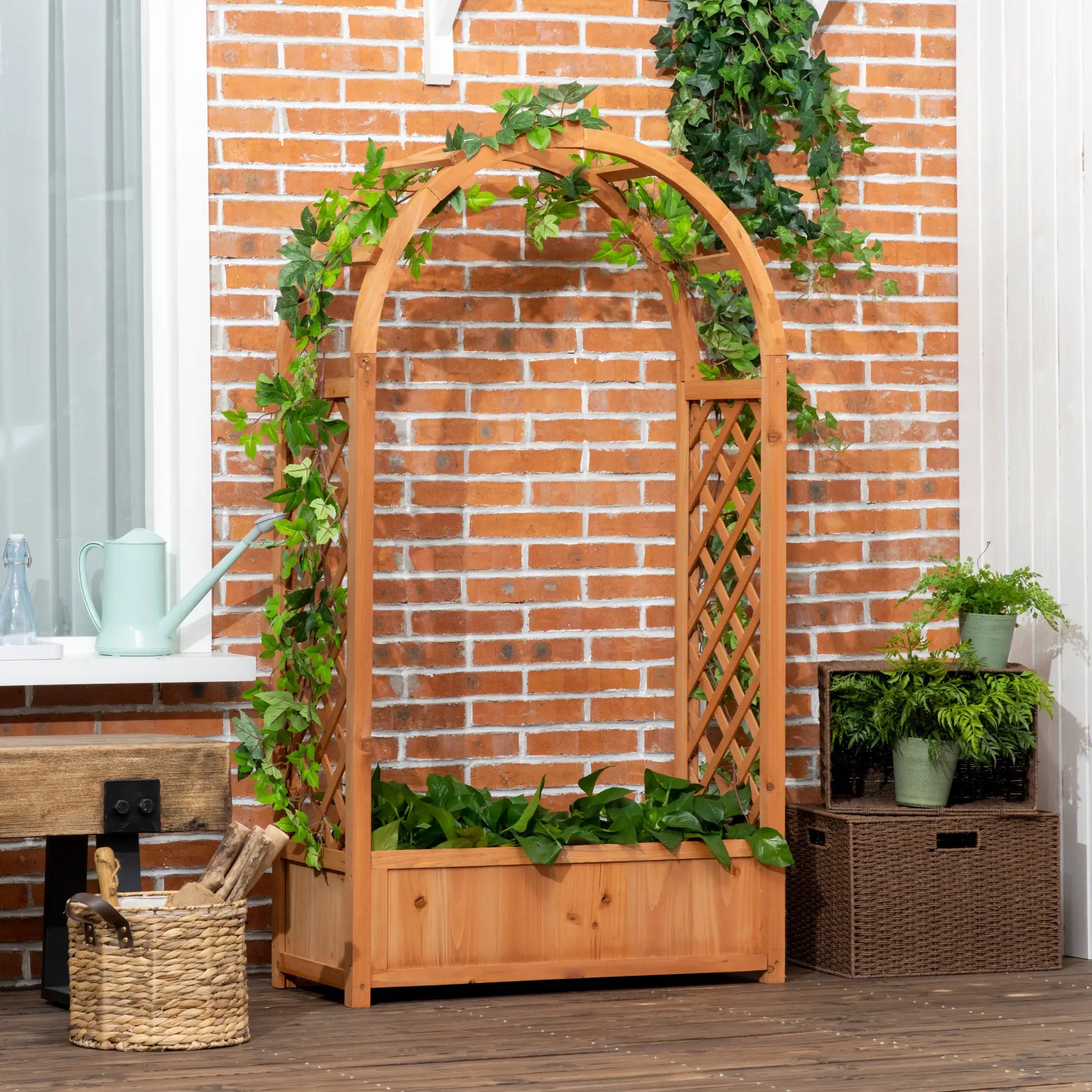 Raised Garden Bed with Arch Trellis, Outdoor Planter Box for Vine Plants, Brown Raised Garden Beds at Gallery Canada