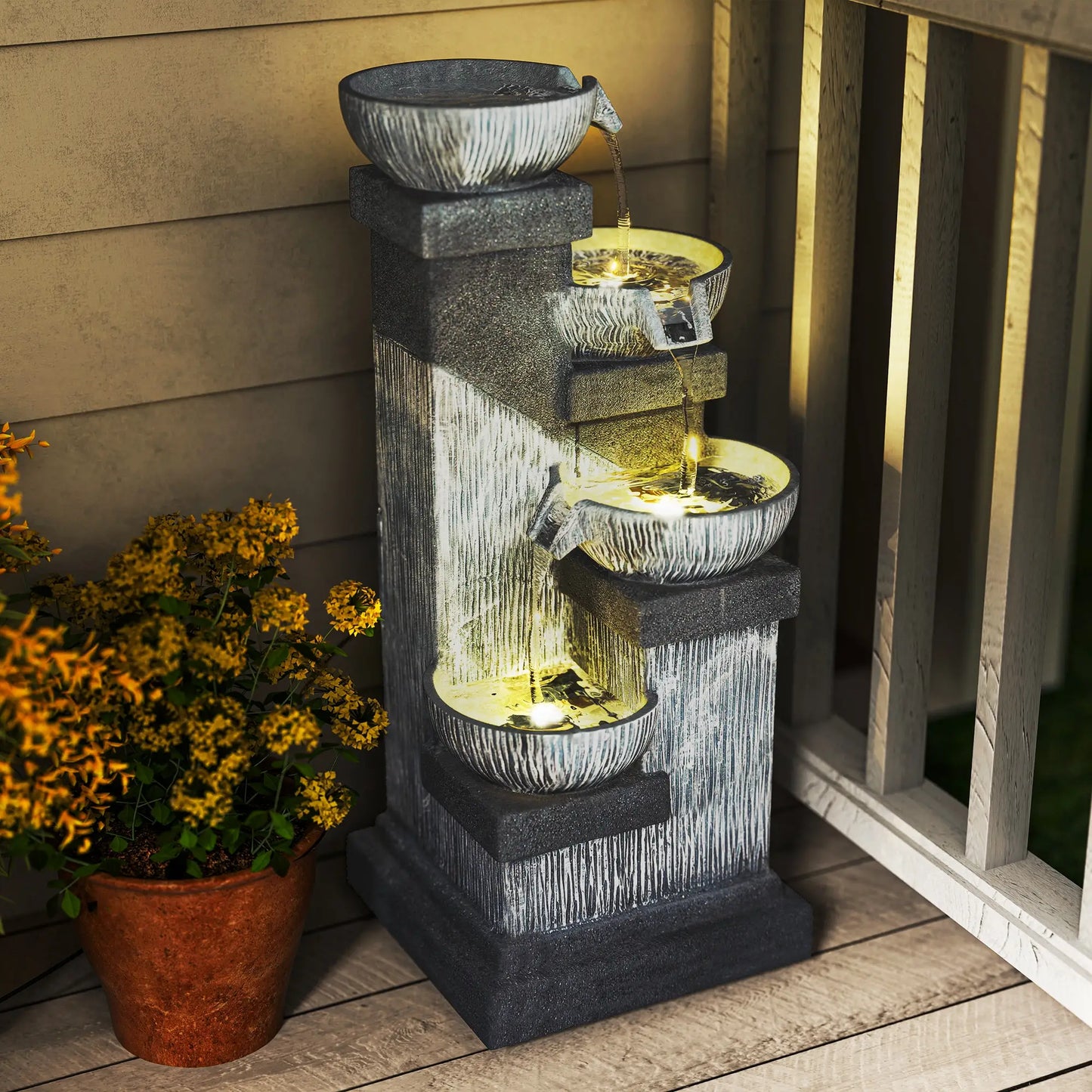 33.5 Inch 4-Tier Resin Cascading Water Fountain, LED Lights, Pump Water Fountains at Gallery Canada