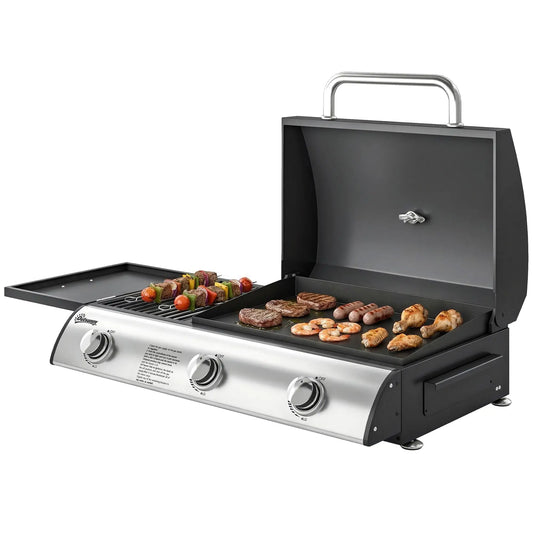 3 Burner Portable Propane Gas Grill Griddle, 28,500 BTU, Black Propane Gas Grills Black at Gallery Canada
