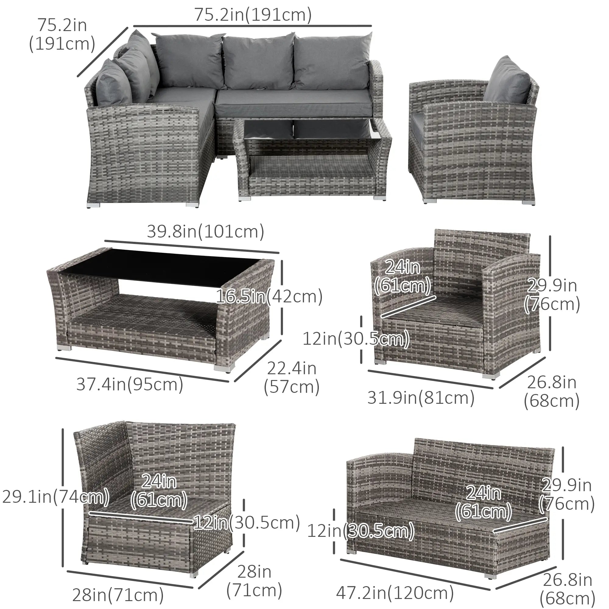 5-Piece Wicker Patio Set, 4