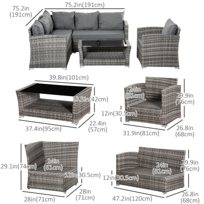 5-Piece Wicker Patio Set, 4" Thick Cushions, Outdoor PE Rattan Sofa, Grey Patio Furniture Sets at Gallery Canada