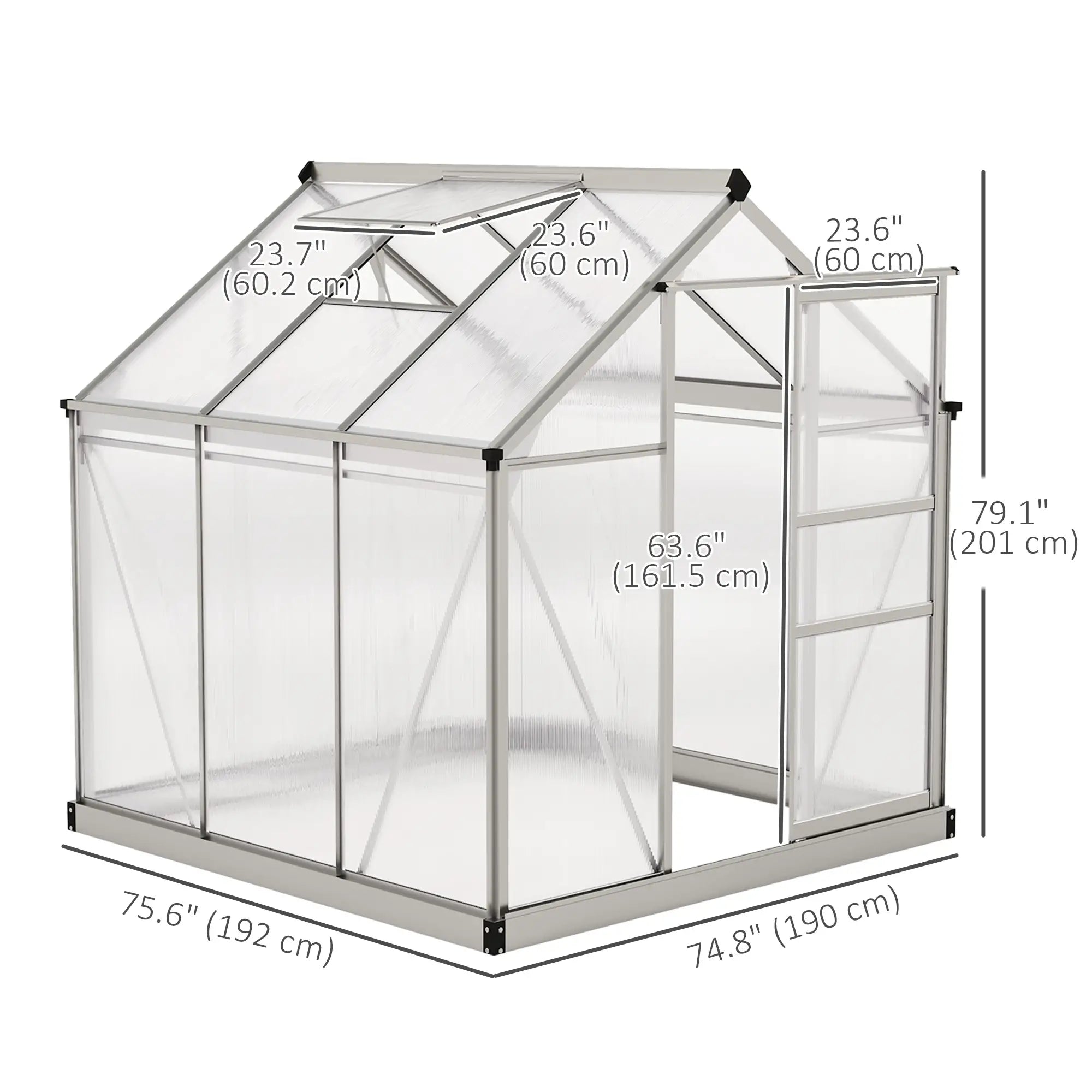 6' x 6' x 6.6' Polycarbonate Greenhouse, Walk-In Garden Kit, Silver Walk In Greenhouses at Gallery Canada