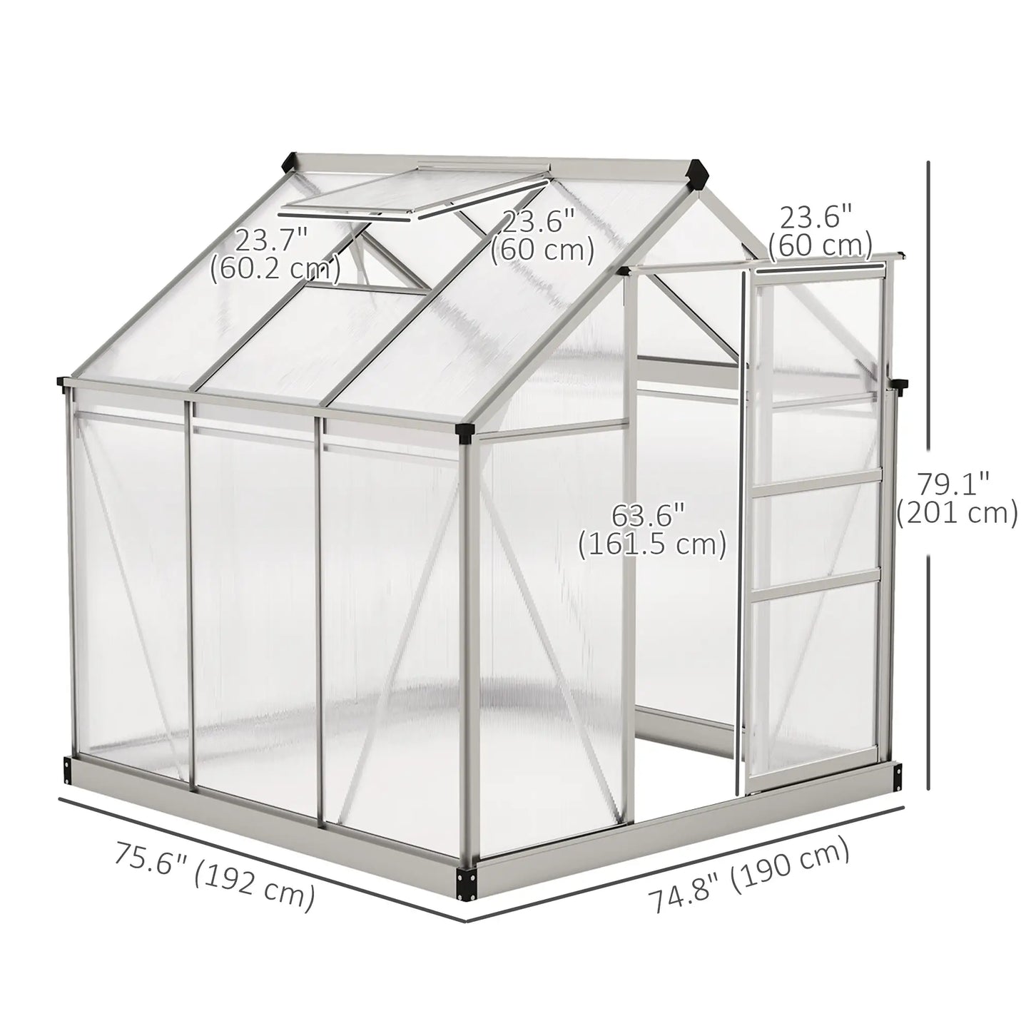 6' x 6' x 6.6' Polycarbonate Greenhouse, Walk-In Garden Kit, Silver Walk In Greenhouses at Gallery Canada