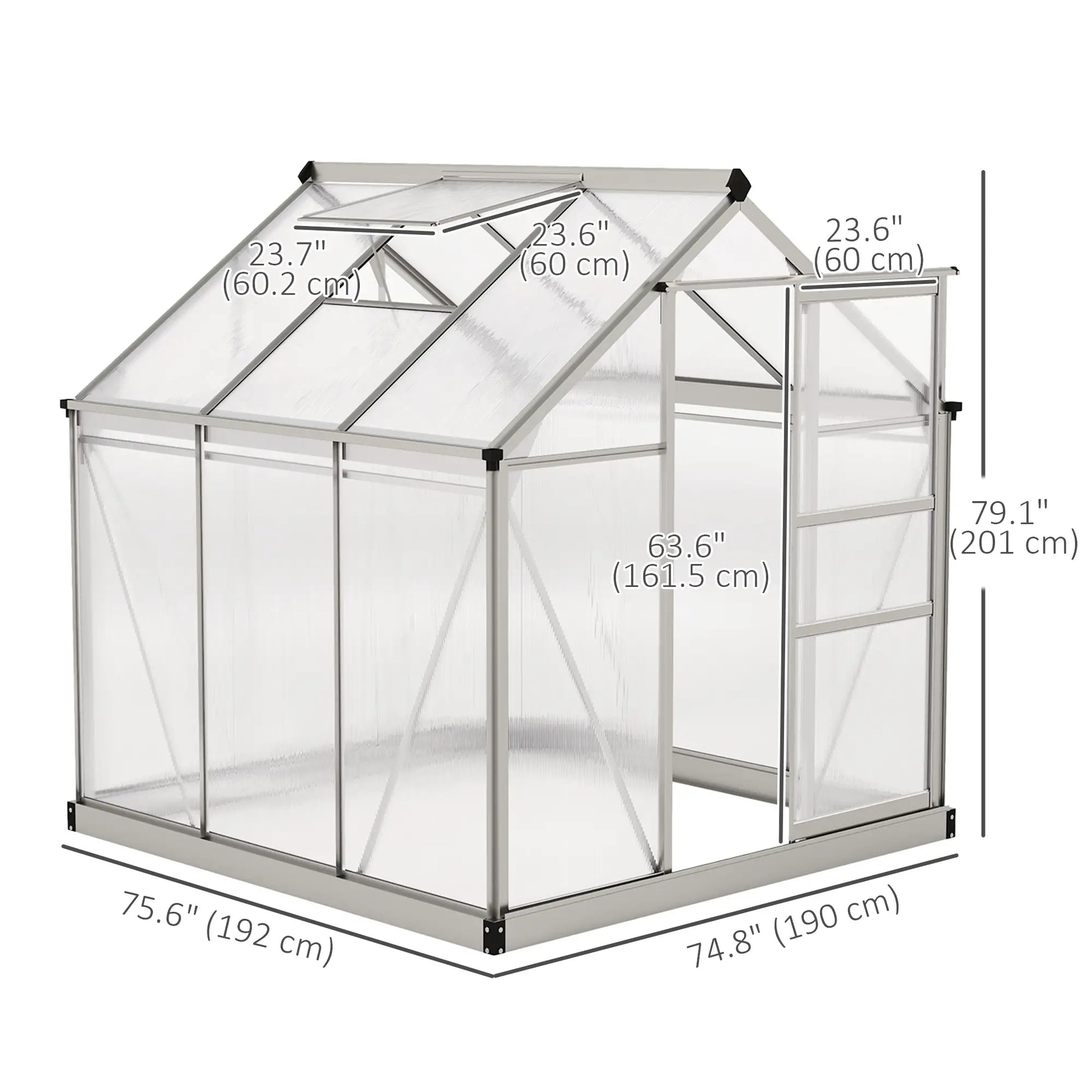 6' x 6' x 6.6' Polycarbonate Greenhouse, Walk-In Garden Kit, Silver Walk In Greenhouses at Gallery Canada