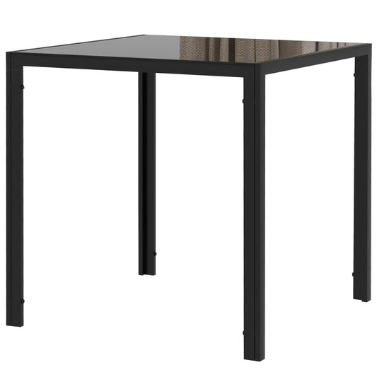 Table de cuisine carrée, dessus en verre, pieds en acier, 2-4 personnes, noir