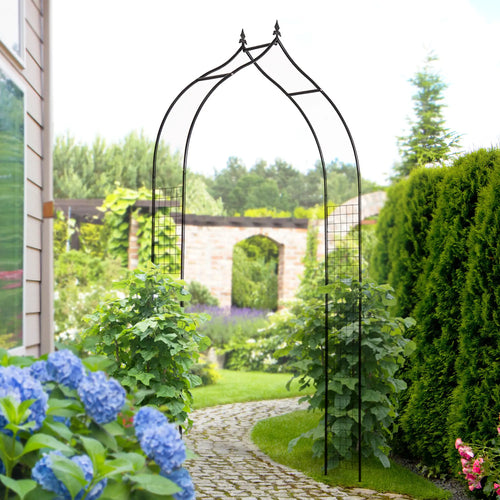 8FT Metal Garden Arch, Decorative Arbor Trellis for Plants, Black