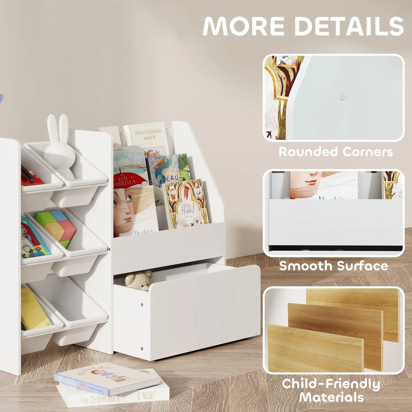 Kids Bookshelf Toy Storage, 3 Tier Bookcase 6 Removable Bins, White Baby & Kids Storage at Gallery Canada