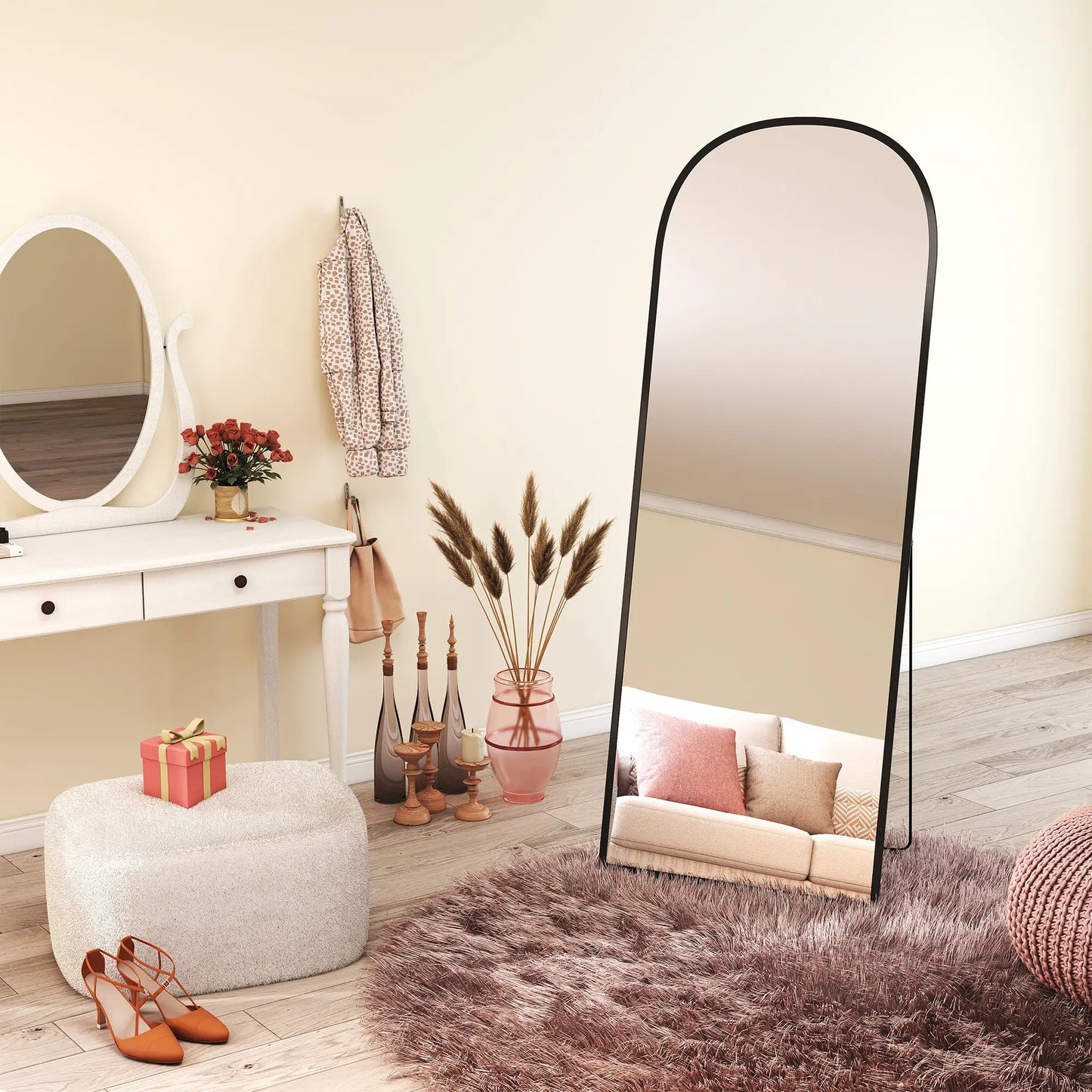 Arched Standing Mirror, 64" x 24", Full Length Mirror, Black Full Length Mirrors at Gallery Canada