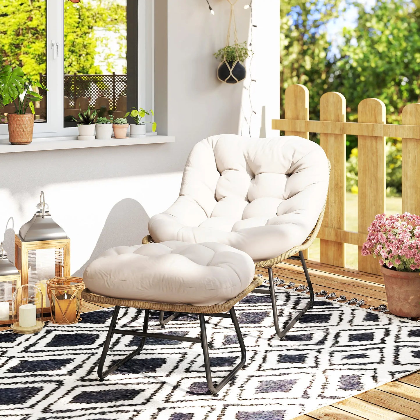 Rattan Chair With Stool, Cushion, Adjustable Foot Pads, Natural Patio Furniture Sets at Gallery Canada