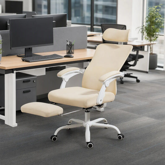 Ergonomic Office Chair, Mesh Reclining Desk Chair, Adjustable Lumbar Support, Headrest, Beige Office Chairs Beige, White at Gallery Canada