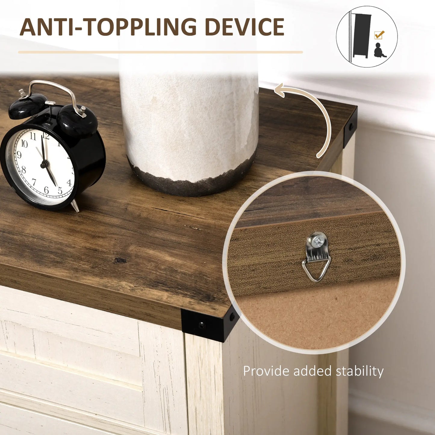 Farmhouse Kitchen Cabinet, Sideboard with 2 Barn Doors, Drawer, White Bar Cabinets at Gallery Canada