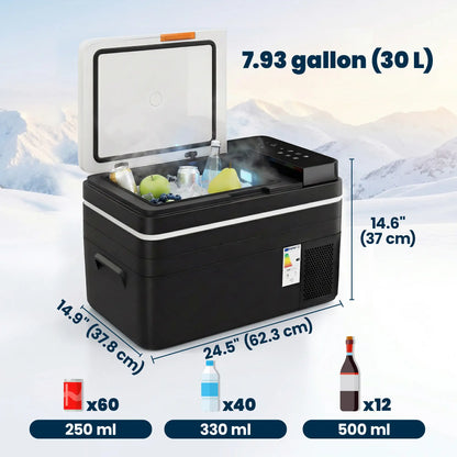 12 Volt Car Refrigerator, 32QT, App Control, 12/24V DC, 100-240V AC, Black Car Coolers at Gallery Canada