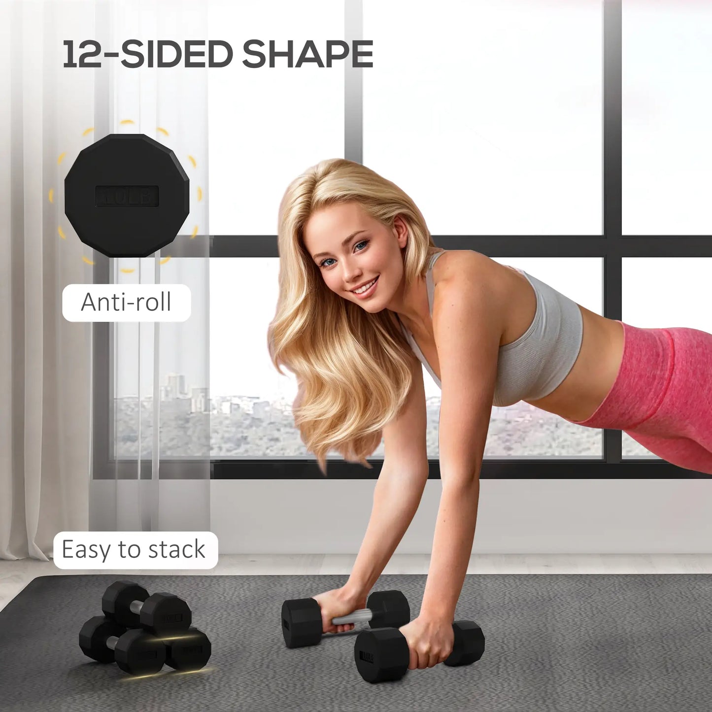 2 x 10lbs Dumbbells Set, Non-Slip Grip, Rubber Covered Weights Dumbbells & Barbells at Gallery Canada