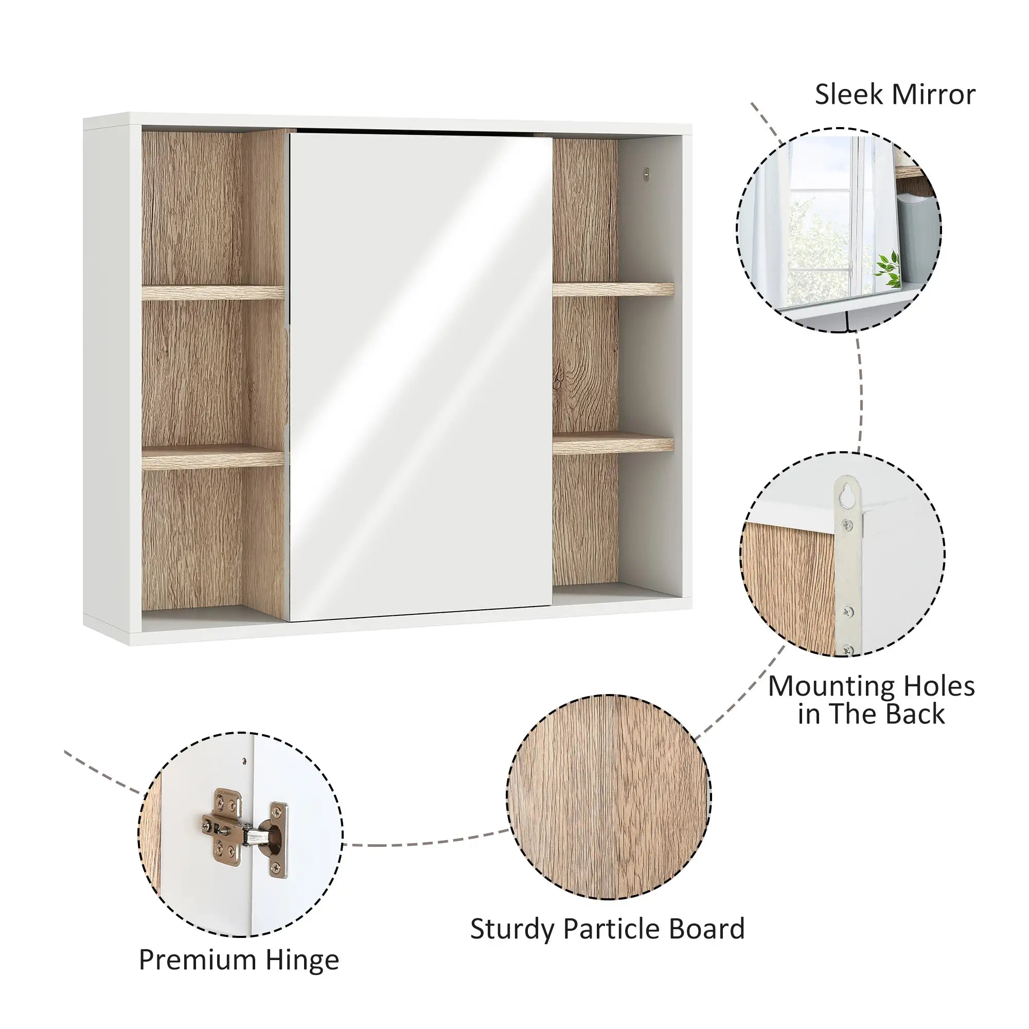Wall-Mounted Medicine Cabinet with Mirror, Over Toilet Vanity, Oak, White Mirror Medicine Cabinets at Gallery Canada