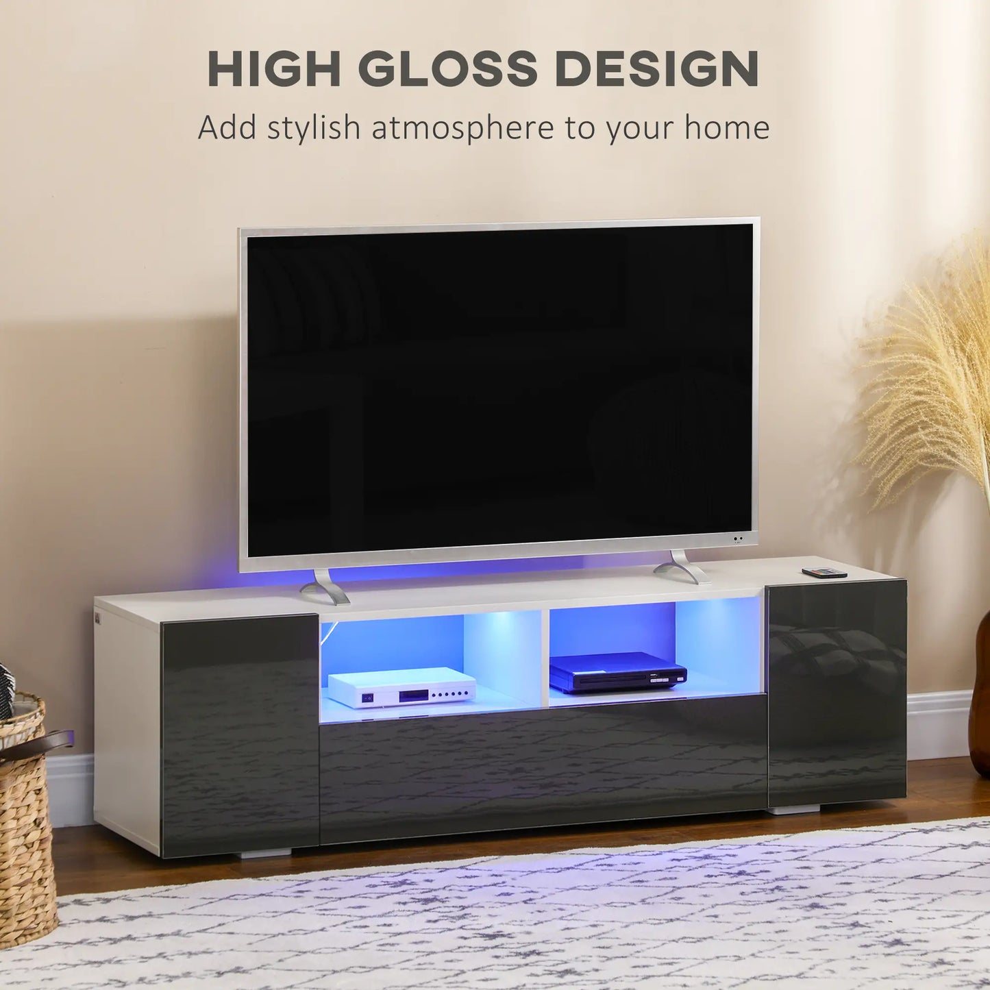 TV Stand for 60" TVs, LED Lights, Storage Shelves, 53.9" x 13.8" x 16.5", Grey TV Stands at Gallery Canada
