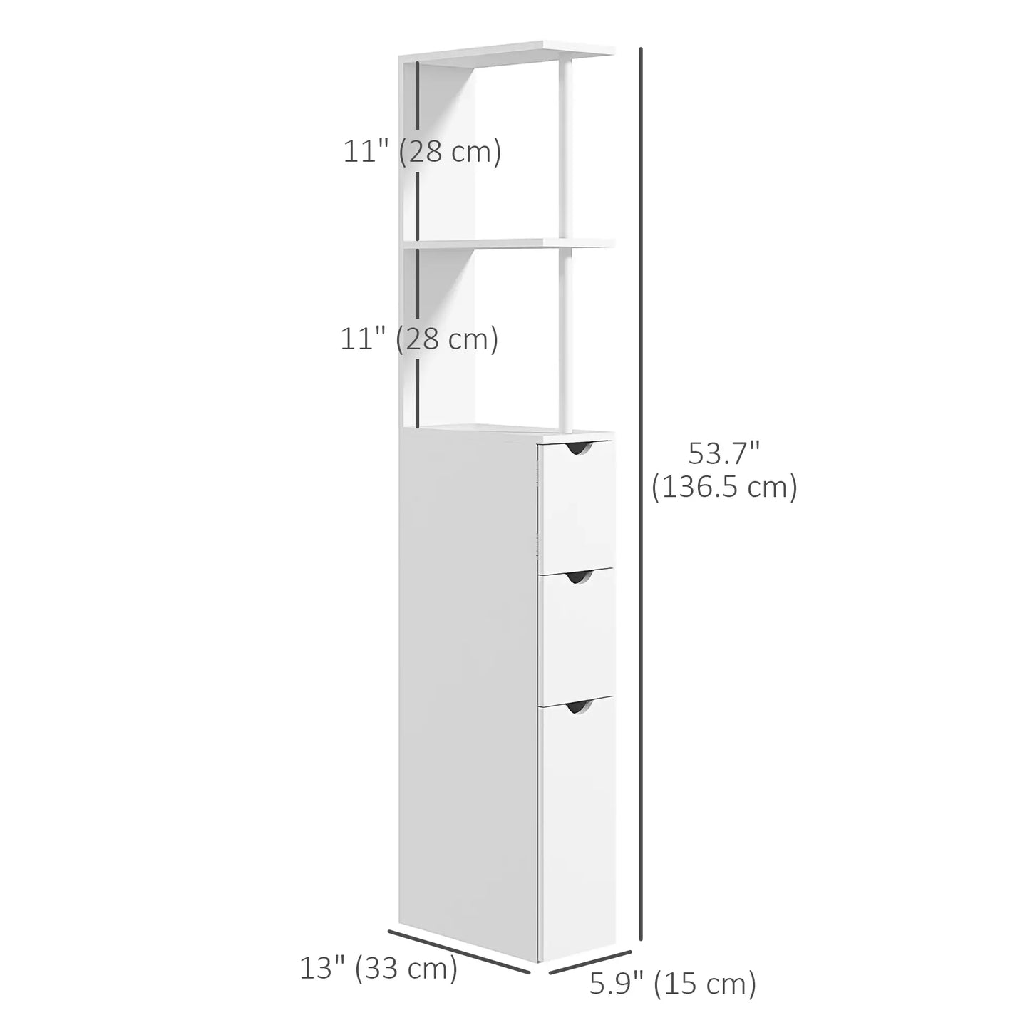 Tall Narrow Bathroom Storage Cabinet, Drawers and Open Shelves, White Bathroom Cabinets at Gallery Canada