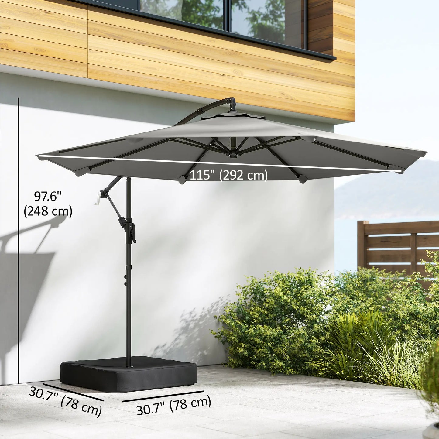 9.6 ft Offset Patio Umbrella, With Sandbag And 360° Rotation, Grey Offset Cantilever Umbrellas at Gallery Canada