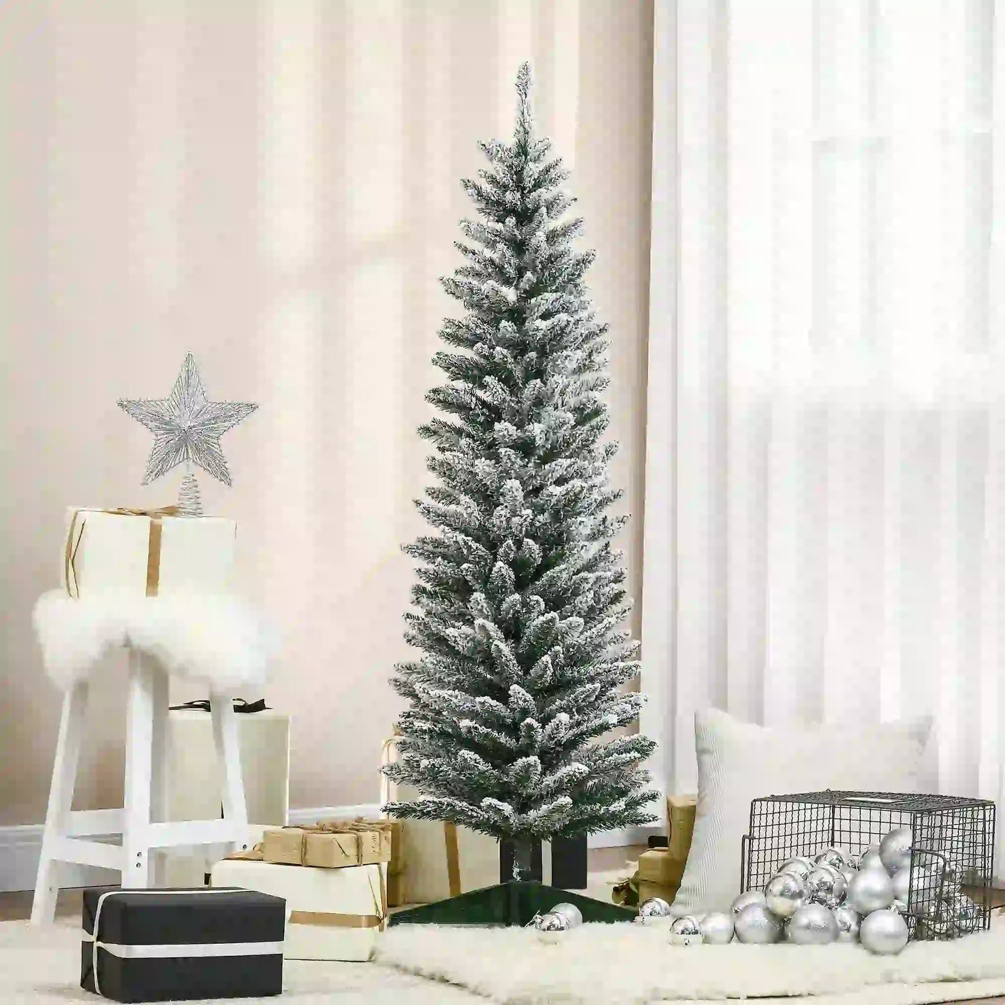 5ft Pencil Artificial Christmas Tree, Snow Flocked Branches, Green Artificial Christmas Trees at Gallery Canada