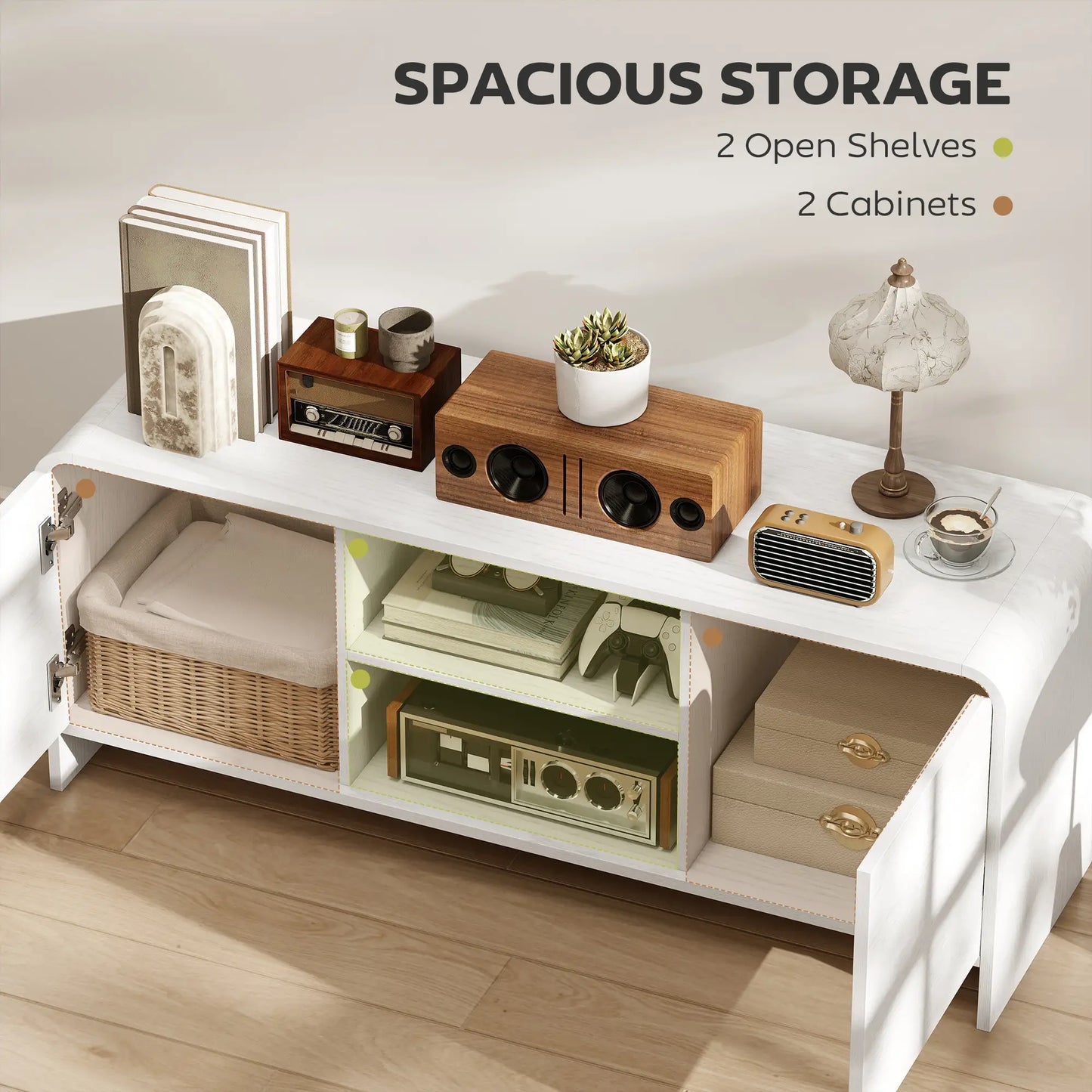 TV Stand For 55 Inch, 2 Cabinets And 2 Shelves, White TV Stands at Gallery Canada