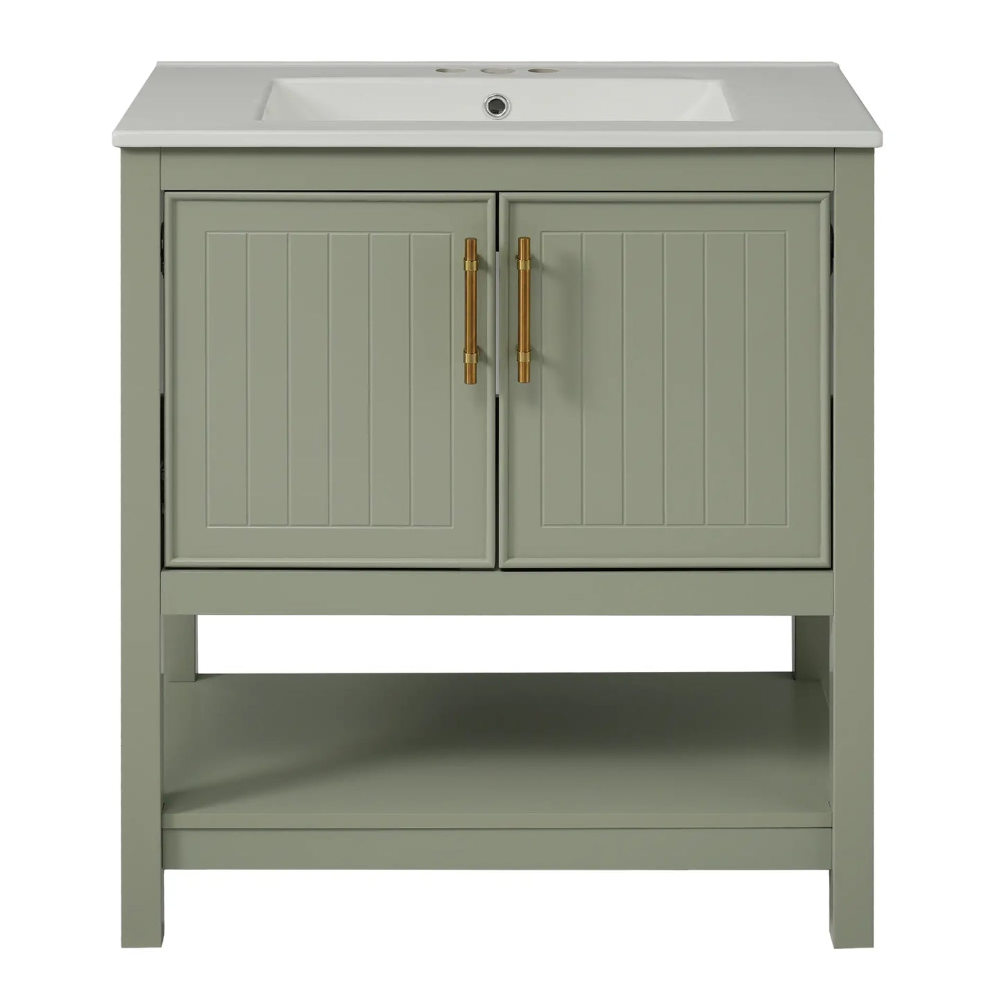Bathroom Vanity with Ceramic Sink, Soft Close Doors, 30" L x 18.5" W x 34" H, Green+White Sink Cabinets Green, White at Gallery Canada