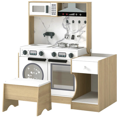 2-In-1 Kids Kitchen Playset, Table & Chair with Sink, Oven, Microwave, 3-8 Play Kitchen Wood Grain, Silver, Grey, Black, White at Gallery Canada