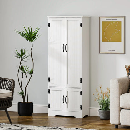 60" 4-Door Storage Cabinet, Adjustable Shelves, Large Pantry, White Kitchen Pantry Cabinets at Gallery Canada