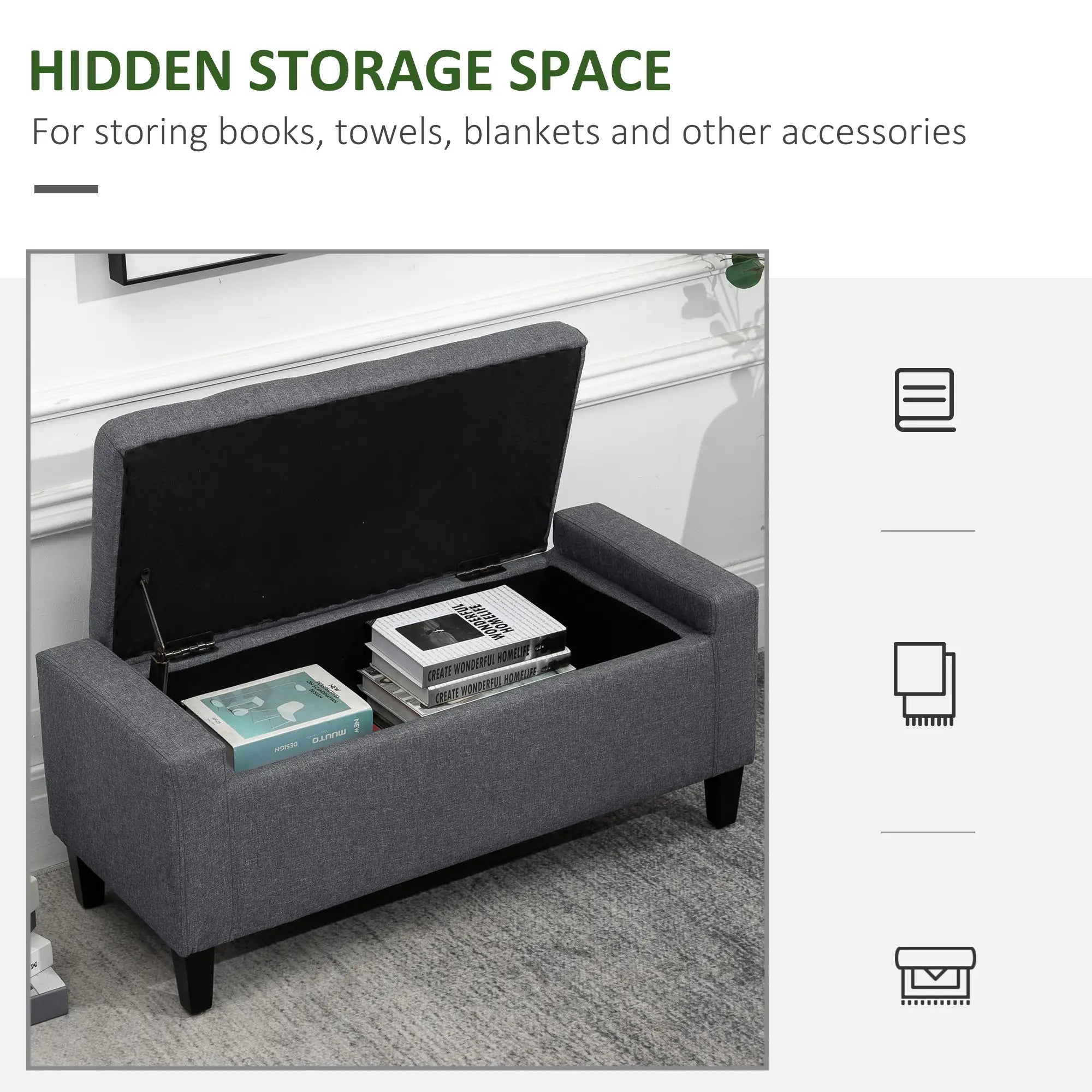 Storage Ottoman Bench, Linen Upholstered, Tufted Design Storage Ottomans & Benches at Gallery Canada