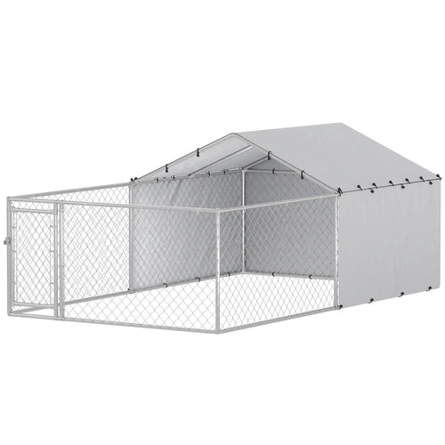 Galvanized Steel Dog Kennel, Outdoor, Waterproof UV-Resistant Cover, Large Dogs, 13.1' x 7.5' x 4.9'