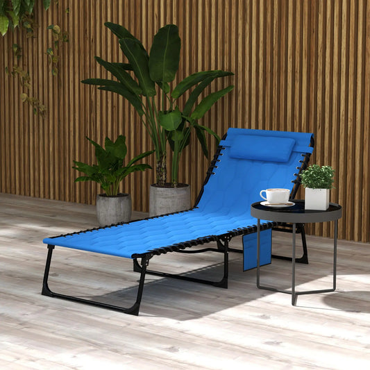 Folding Chaise Lounge, Reclining Back, 25.6" x 74" x 14.2", Blue Lounger Chairs Black, Blue at Gallery Canada