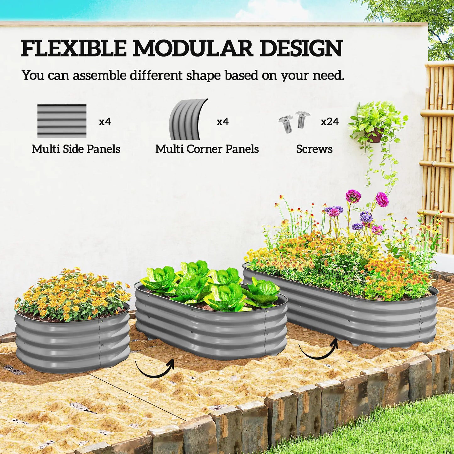 4.9 x 2 x 1ft Galvanized Raised Garden Bed, Metal Planter Box, Silver Galvanized Planter Boxes at Gallery Canada