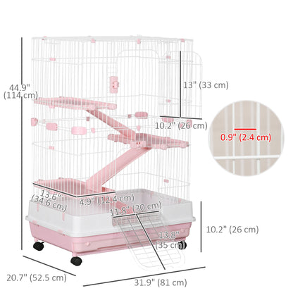 32"L 4-Level Small Animal Cage with Universal Lockable Wheels, Slide-out Tray for Bunny, Chinchillas, Ferret, Pink - Gallery Canada