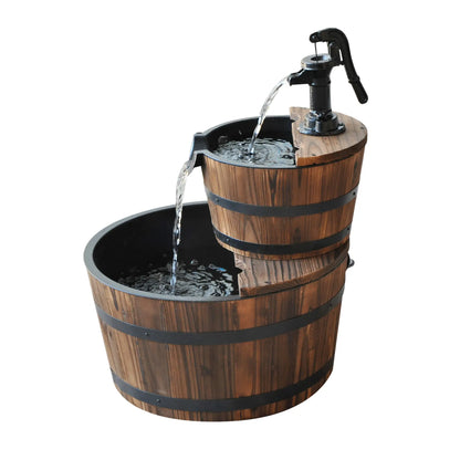 2-Tier Wooden Barrel Water Fountain, Electric Pump, Outdoor Indoor Decor Water Fountains at Gallery Canada