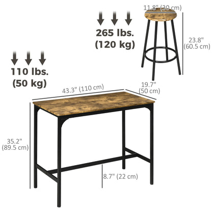 Ensemble de table de bar 5 pièces, hauteur de comptoir industriel, brun rustique, marron