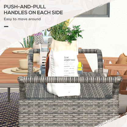 PE Wicker Serving Cart, 2-Tier Shelf, Outdoor Wheeled Rattan Cart, Grey Patio Dinning Tables at Gallery Canada