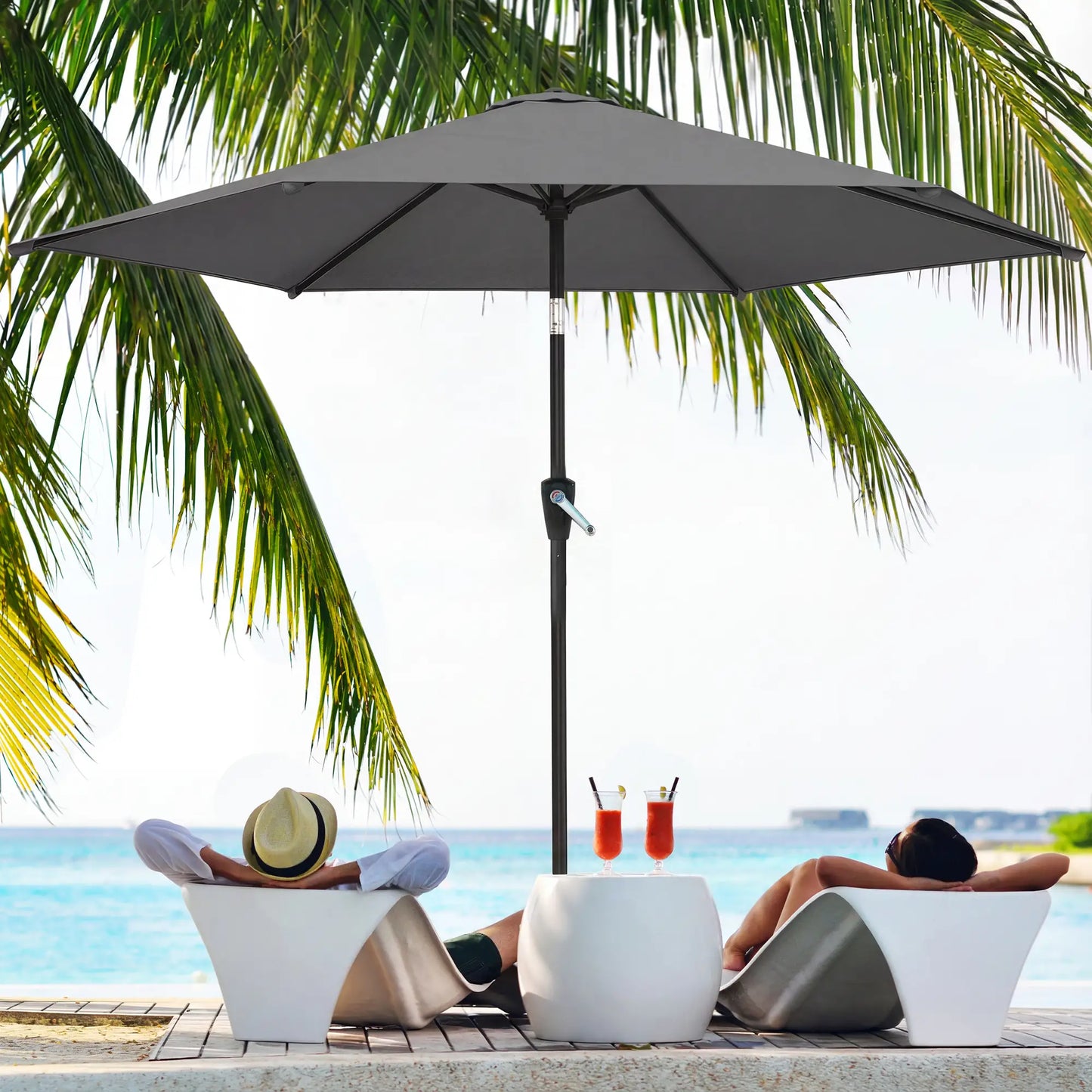 9FT Patio Umbrella, Outdoor Tilt Crank UV Protection Sun Umbrellas at Gallery Canada