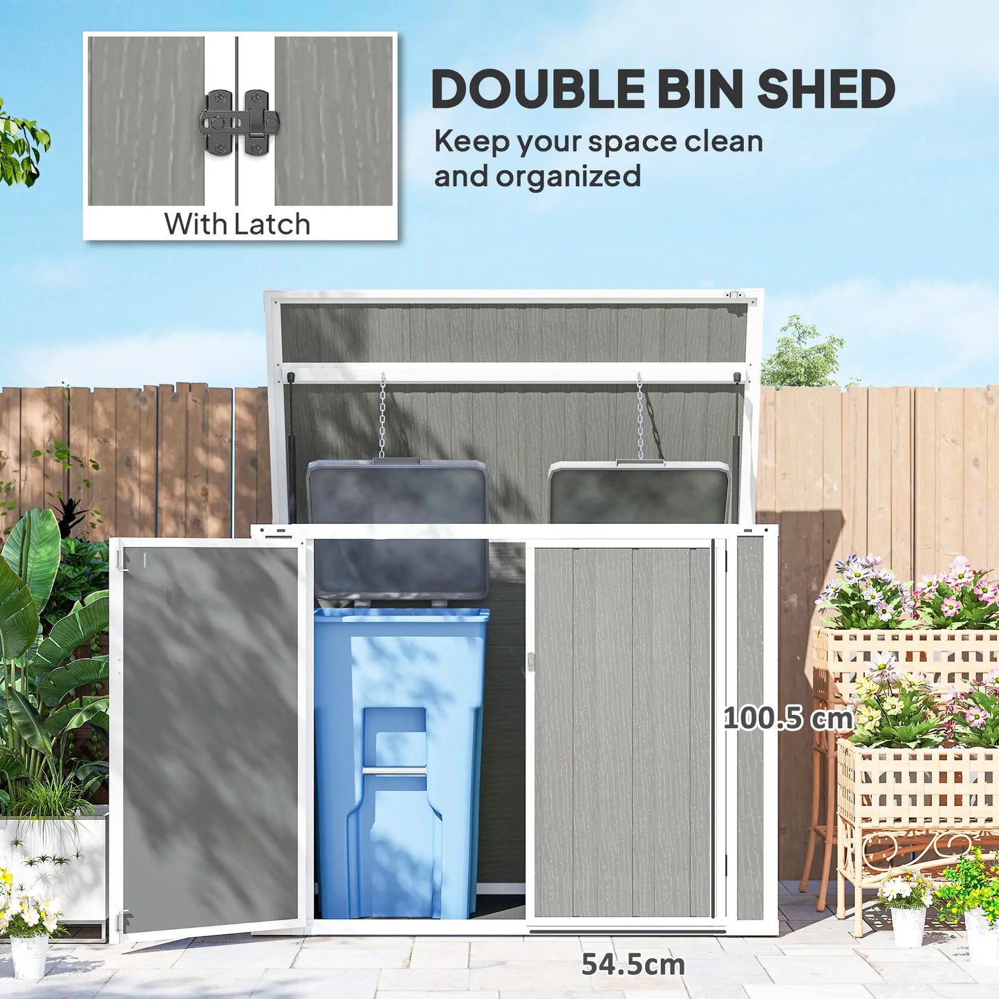 41 Cu. Ft. Outdoor Storage Shed, Horizontal Trash Can Storage, Grey Sheds at Gallery Canada