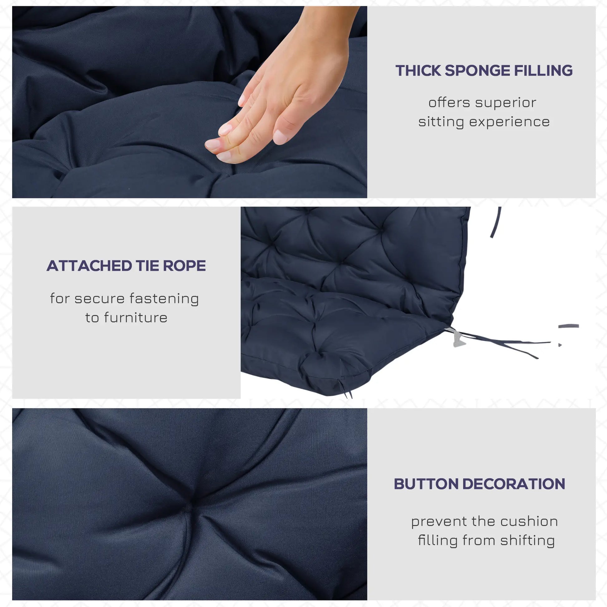 2 Seater Garden Bench Cushion, Thick Outdoor Non-Slip, 52" x 43" x 4", Navy Blue Patio Chair Cushions at Gallery Canada