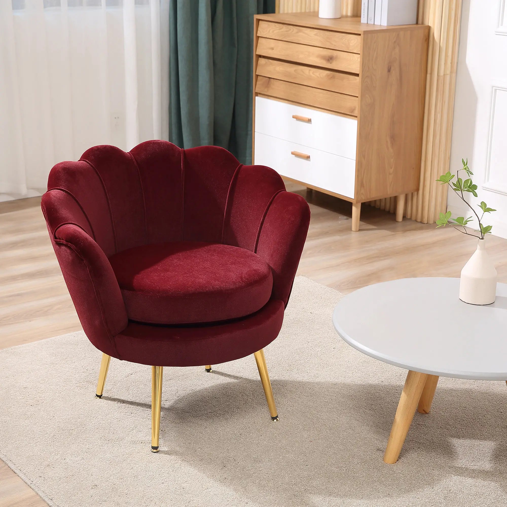 Modern Velvet Accent Chair, Gold Metal Legs, Wine Red Accent Chairs at Gallery Canada