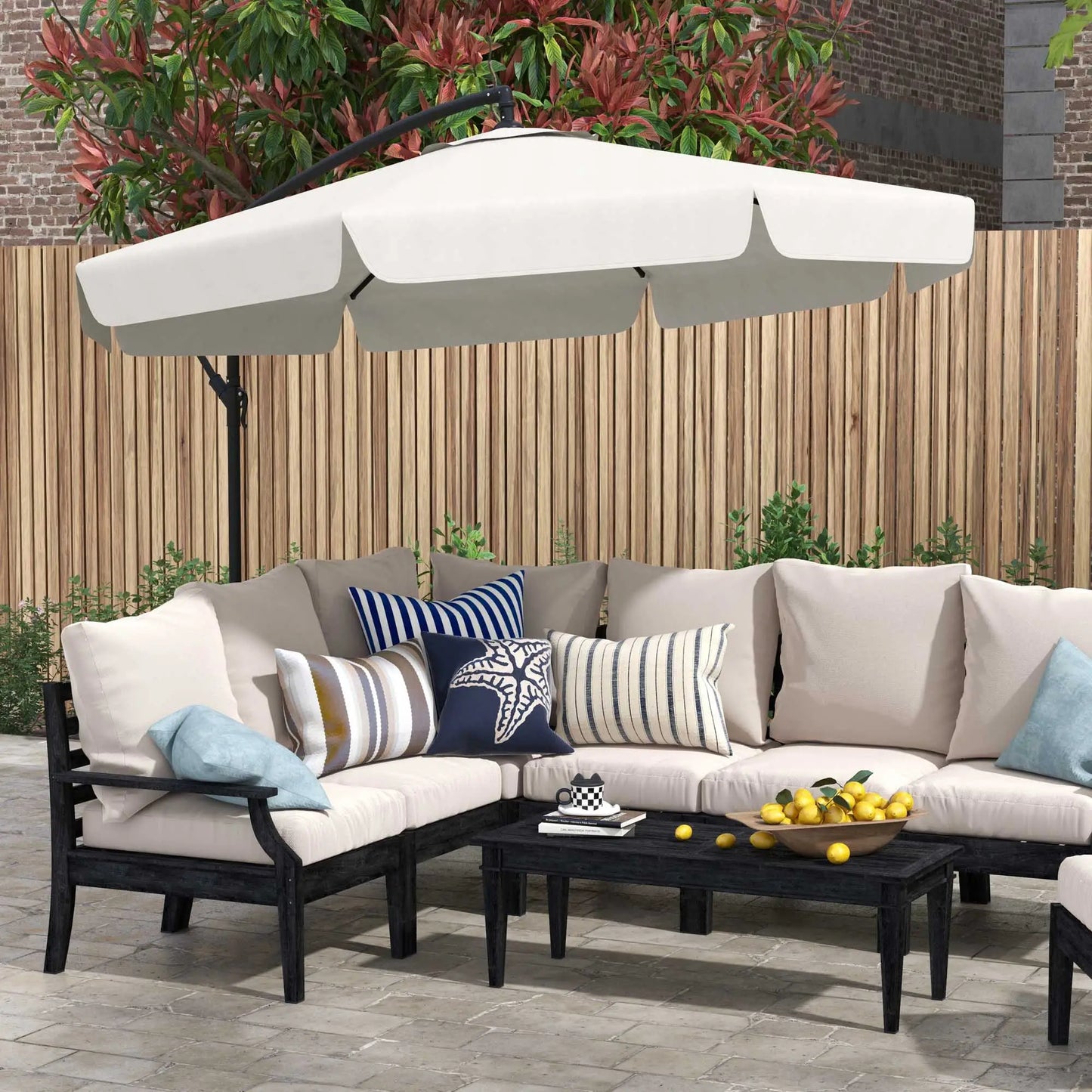 11 FT Cantilever Patio Umbrella, Cross Base, 8 Ribs, Cream White Offset Cantilever Umbrellas at Gallery Canada