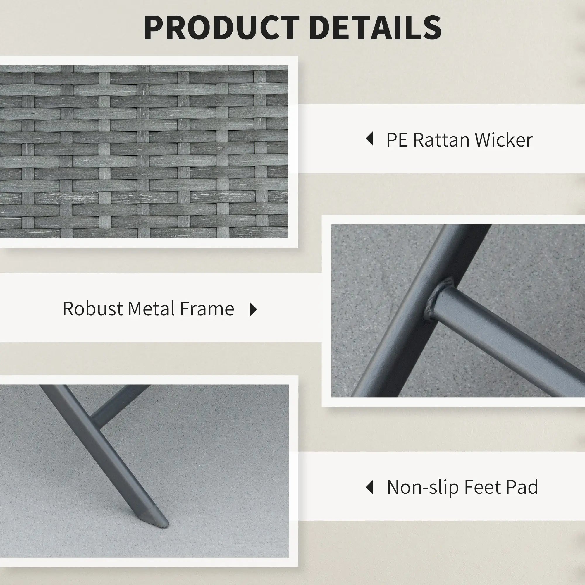 3-Piece Outdoor Folding Rattan Bistro Set, Grey Bistro Sets at Gallery Canada