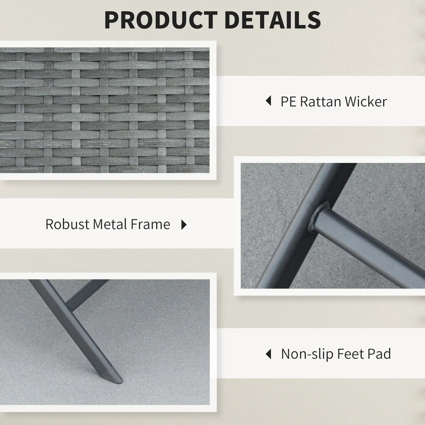 3-Piece Outdoor Folding Rattan Bistro Set, Grey Bistro Sets at Gallery Canada