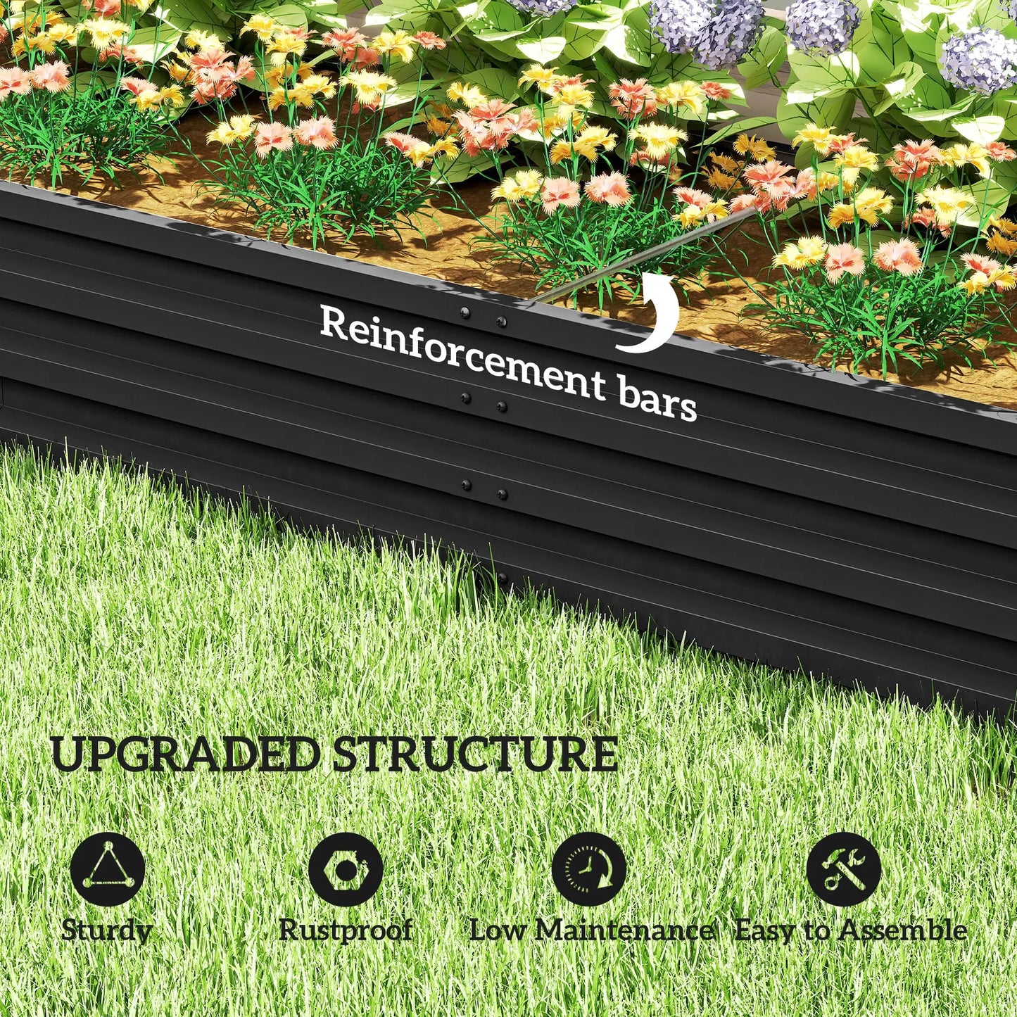 L-Shaped Raised Garden Bed, 82" x 109" x 12", Black Galvanized Steel Planter Box, Black Galvanized Planter Boxes at Gallery Canada